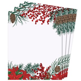 120 Sheets Christmas Stationery Paper Xmas Holiday Stationery Paper Sheets Christmas Holiday Letterhead Border for Notes Invitations, 8.66 x 11 Inch