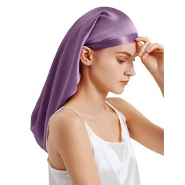 LilySilk Silk Sleep Cap 100% Mulberry Silk Long Silk Bonnet for Curly Hair, Night Cap for Sleeping, Silk Hair Wrap Lavender