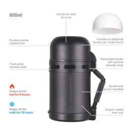 Lifeventure Double Walled Thermally Induced Widemouth Vacuum Flask For Food Or Drink - Hot For Up To 8 Hours, Cold For 12 Hours - 800ml, Dark Grey
