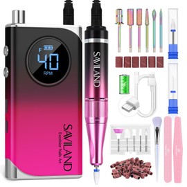 SAVILAND Professional Electric Nail Drill Machine: 40000RPM Rechargeable Nail Drill File with 4000mAh Battery, Ceramic Bit and Sanding Bands for Manicure, Pedicure, Shaping & Acrylic Removal Salon Use