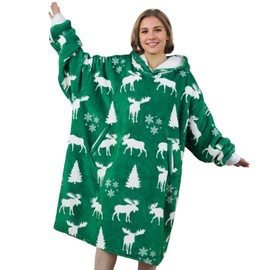 Huglanket Moose Gifts, Wearable Blanket Hoodies for Adults, Oversized Flannel Hooded Blankets, Gifts for Birthday, Christmas, and so on, One Size Fits Most