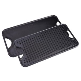 Victoria Rectangular Cast Iron Griddle. Double Burner Griddle, Reversible Griddle Grill, 18.5 x 10 Inch, Seasoned with 100% Kosher Certified Non-GMO Flaxseed Oil