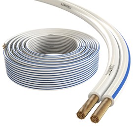Lumonic Speaker Cable | 50 m White | 2 x 0.75 mm² CCA | Blue Marking HiFi Speaker Cable | Audio Twin Cable