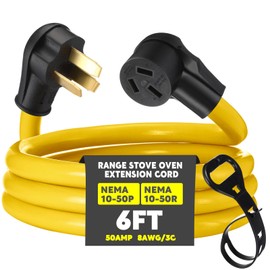 Relaxweex 6ft 10-50 50Amp Extension Cord Compatible with NEMA 10-50 Male Plug to 10-50 Female Receptacle, 50 A 3 Prong Electric Range Oven Stove Extension Power Cord, STW 8 AWG/3C Gauge, 250V, 12500W