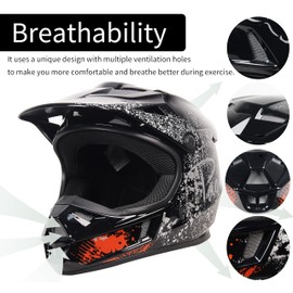 Loyoriwy DOT Certified Kids Motorcycle Helmet for Boys Girls 6-18, Lightweight Youth ATV Helmet with 15 Air Vents & Removable Liner, Motocross Dirt Bike Helmet，for Motocross/ATV/Go-Kart ， Black（M）