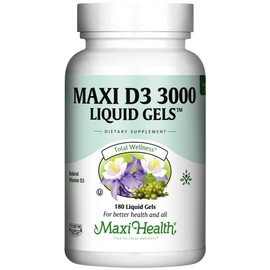 Maxi Health Vitamin D3 3000 IU 75 mcg Vitamin D Supplement for Healthy Bones, Teeth, Immune Support - VIT D3 Supplement Easy to Swallow Non-GMO, Supplement for Men and Women – Kosher 180 Gels