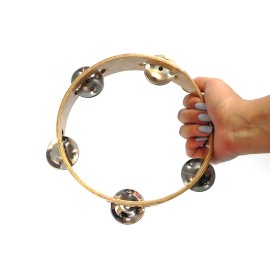 Mia Jewel Shop Handmade Bamboo Tambourine Headless Single Row 5 Pair Jingles Music Instrument