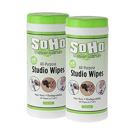 SoHo Urban Artist Paint Remover Wipes, 2 Pack of 40 Wipes Biodegradable & Non Toxic Cleaner for Brushes, Hands, Painting Palette, and Studio Floors