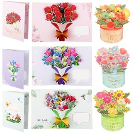 Motipuns 6 Pcs Flower 3D Greeting Card with Envelopes Bouquet Pop up Card Pop up Flower Bouquet Card for Mother's Day, Birthday, Anniversary, Valentine's Day, Teachers' Day (Bouquet)