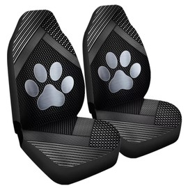 Gearider Silver Metal Dog Paw Print Car Front Seat Covers Full Set of 2, Waterproof Stretchy Automotive Interior Accessories Universal Fit Most Vehicles