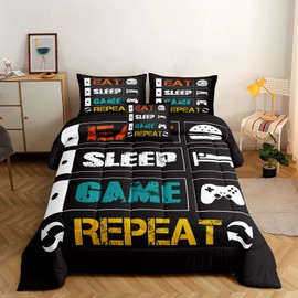 ROWADALO 5 Pieces Gaming Bedding Set for Boys Gamer Comforter Set Twin Size,Game Controller Comforter for Boys Kids Teen 3D Gamepad Microfiber Bedding Sets 5 Pieces Bed in A Bag Sets H5008,Twin