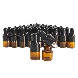 PYAWI 50Pcs Amber Glass Mini Dropper Bottle 1ml Amber Essential Oil Bottles Vials Travel Cosmetic Sample Container Liquid Perfume Eye Droppers Bottle (1ml)
