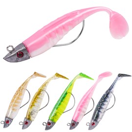 HOTUT Rubber Fish Set, 5 Pieces Fishing Lures with Jig Head, Rubber Bait for Trout, Zander Perch, Artificial Bait Fishing Equipment, Artificial Bait Pike Bait, Sweet & Saltwater, Men's Fishing Gifts