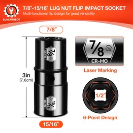 BLACKROBOT 1/2" Drive Impact Lug Nut Socket Set, 7/8" x 15/16" Impact Socket Set, CR-MO, 6-Point, Electroplated Surface for Auto Repair