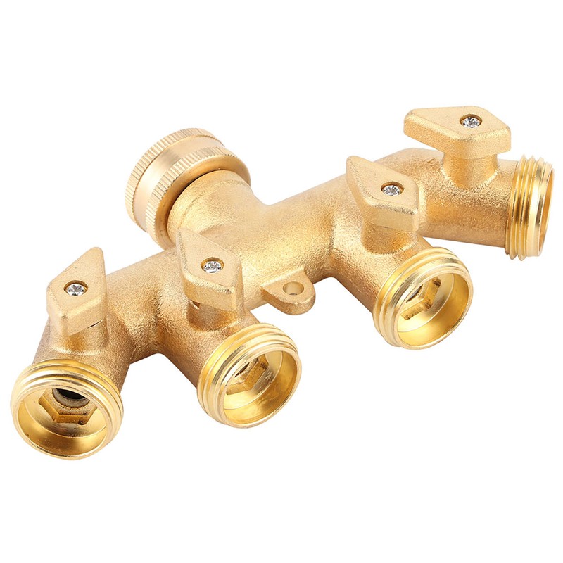 Brass Garden 4-Way Hose Splitter Hose Adapter Ball Valve Water