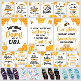 Decorably 15 Motivational Bee Posters for Classroom, 11x14in Matte-Laminated Inspirational Bee Classroom Decor - Bulletin Boards, School Hallways, Home Study Room