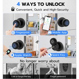 Fingerprint Door Knob, Anweller Keyless Entry Door Lock with Key, App Controlled Smart Door Lock Security, Electronic Biometric Digital Door Lock for Bedroom - Silver