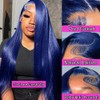 Long 32 Inch Navy Blue Lace Front Wigs Human Hair