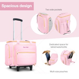 Ezy Roll Large Rolling Tote with Detachable Wheels - Water Resistant Craft Storage Organizer, Work Bag on Wheels, Sewing Machine Case - Pink