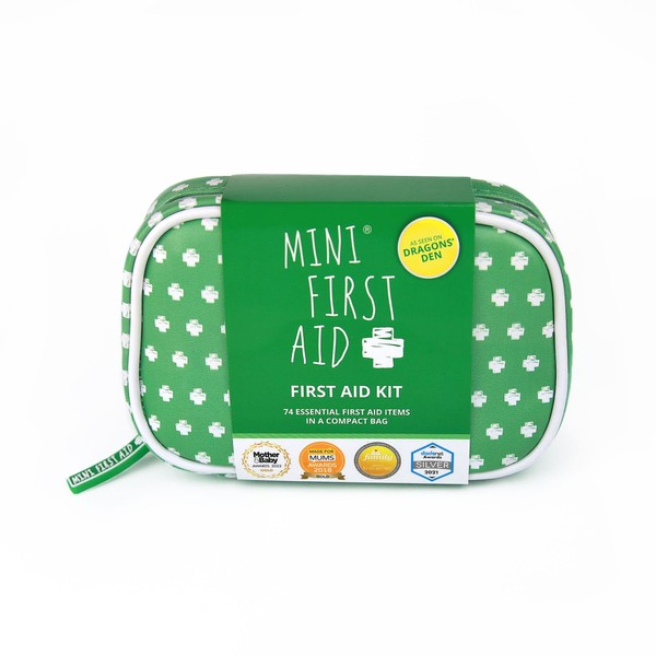 Mini First Aid Kit - 74 Items Kids First Aid Kit Includes Plasters, Bandages, Scissors, Tweezers & Burn Gel – for Car, Home, Office, Travel & Camping - Ideal for Babies & Kids – As Seen on Dragons Den