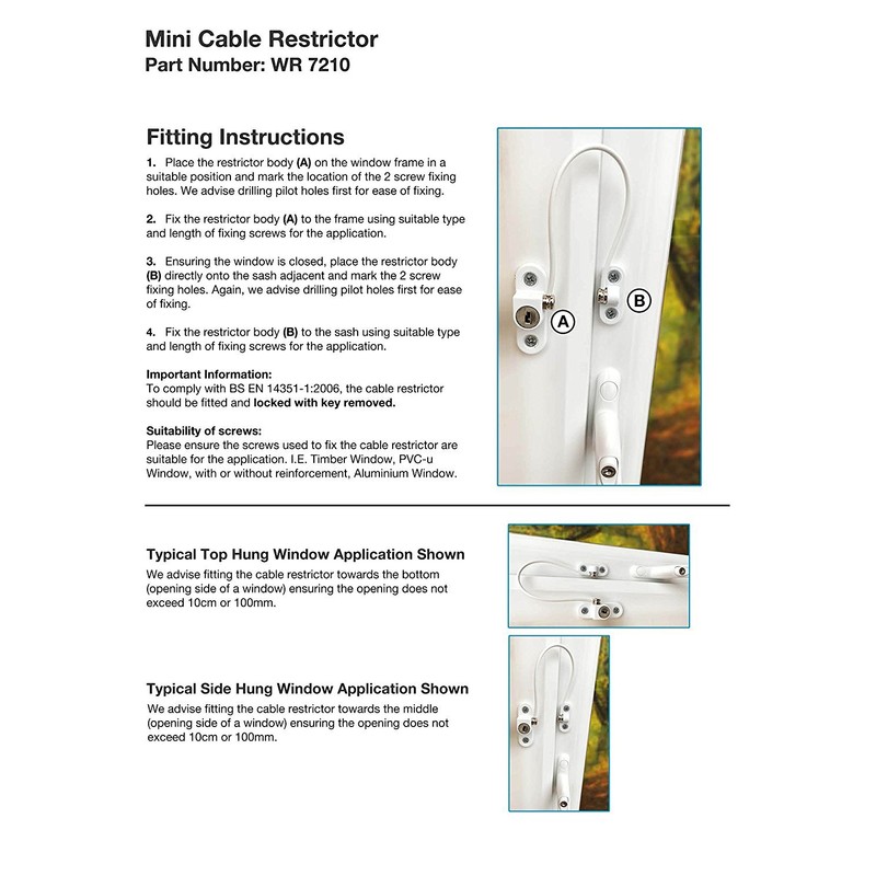 2 x UPVC Window Cable Restrictor Lock with Screws Child