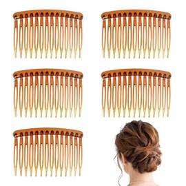 5 Pcs French Side Combs, Women Brown Hair Comb Strong Hold Hair Clips, 14 Teeth Plastic Twist Comb Hair Clips for Women Bridal Wedding Girls Thick and Fine Hair
