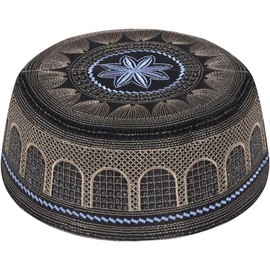 Men's Muslim Prayer Kufi Hat Skull Cap Islam Praying Beanie Caps Topi Ramadan Eid Gift - Color: Black, Size: Large