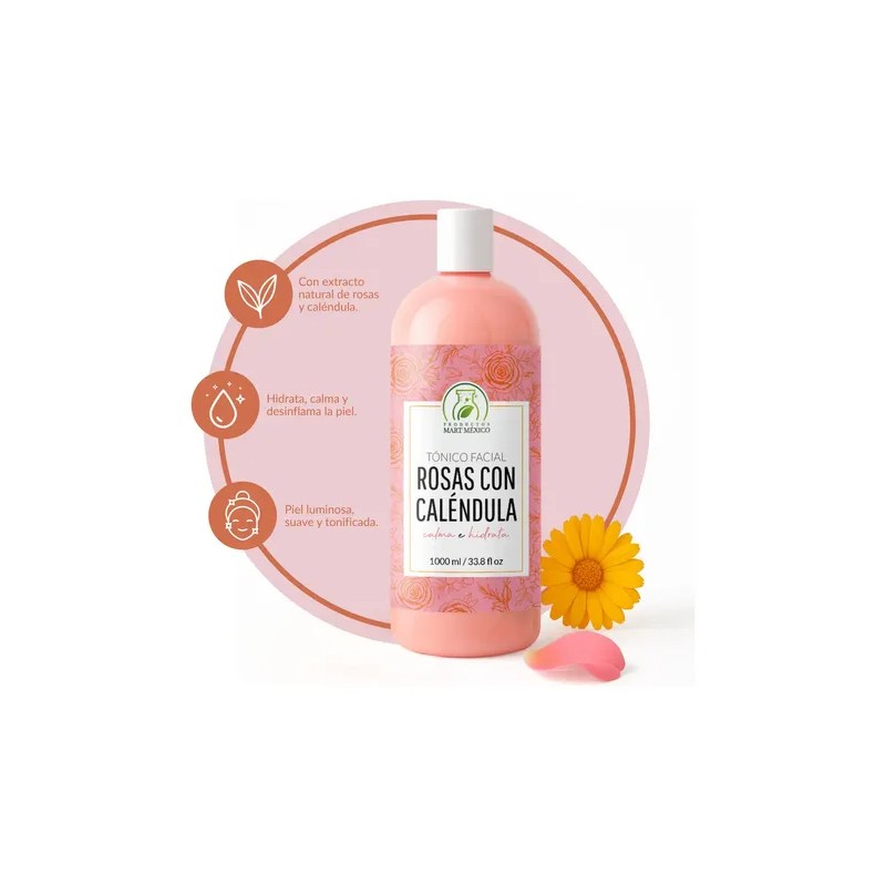 Tónico rosas & caléndula 1 L, alivio e hidratación diaria