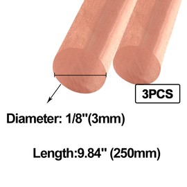 Eoiips 1/8” Pure Copper Round Rod, 1/8" Diameter, 9.84" in Length, for Metal Craft & Metal Working Hobbies, 3pcs