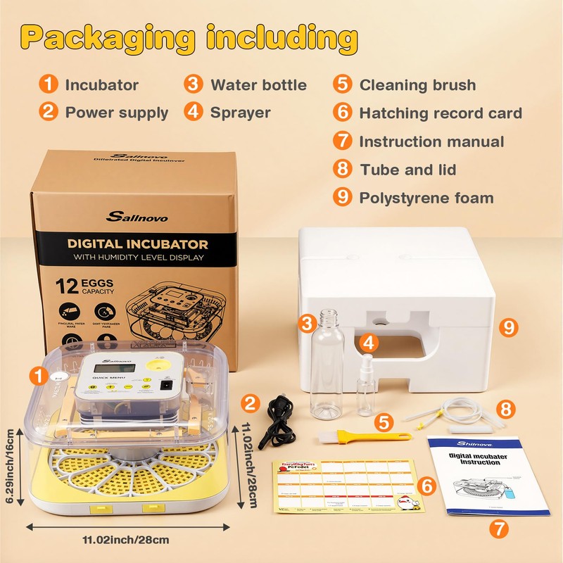 Sailnovo 12 Egg Incubators for Hatching Egg with Auto Humidification