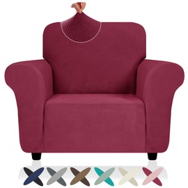 ZNSAYOTX Super Stretch Chair Slipcover (30"-47"), New Striped Sofa Chair Covers for Living Room, Dogs Pet Friendly Anti-Slip Chair Protector Spandex Armchair Slipcovers (Wine Red, Chair)