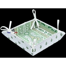 Tissus Toselli French Provencal Breadbasket Flowers Green & White - Made in France