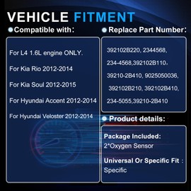 RIGHTPARTS 234-5055 234-4568 Sensor de oxígeno 02 de relación de combustible de aire aguas arriba compatible con Hyundai 12-17 Accent Veloster 12-18 Kia Rio Soul 1.6L Reemplazo# 39210-2B410
