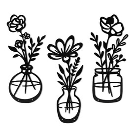 3pcs Metal Flowers Wall Decor, Metal Wall Art Decor, Black Metal Wall Art for Home Decor, Wall Sculptures Hanging for Bathroom Bedroom