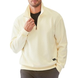 Dokotoo Men Sweatshirts for Men Casual Long Sleeve Dress Sweaters Solid Oversized Lightweight Sweaters Geometric Texture Graphic 1/4 Zip Up Stand Collar Mock Neck Mens Sweatshirt Tops Beige XX-Large