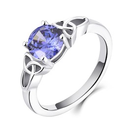 YL Celtic Ring 925 Sterling Silver 12 Birthstone Cubic Zirconia Solitaire Ring Engagement Wedding Ring for Bridal Women Ladies, Silver, Tanzanite
