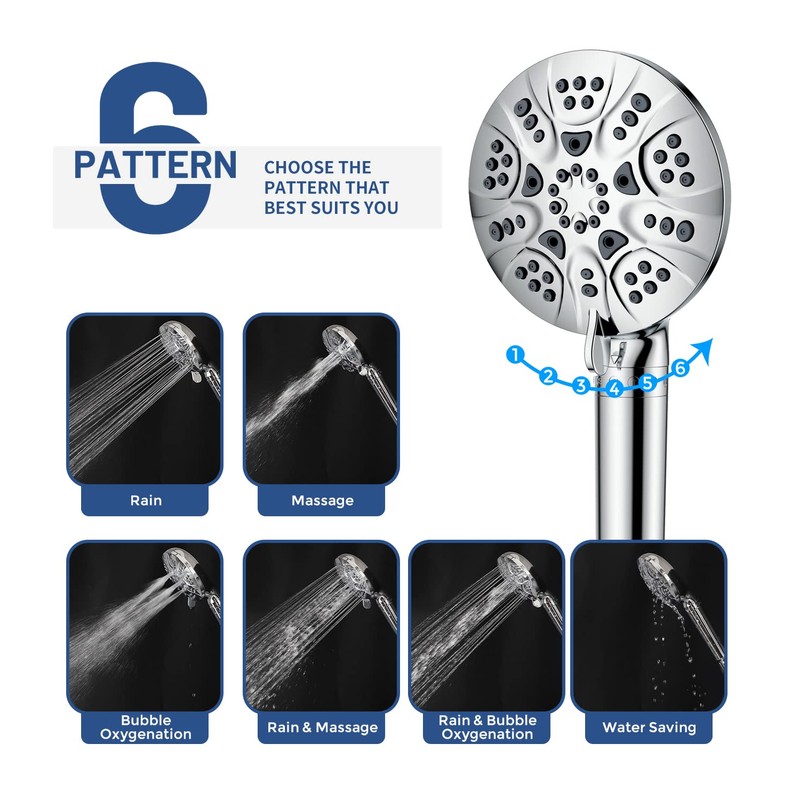 6-Mode High Pressure Handheld Shower Head with Filter, HOPOPRO High