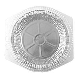 PACTOGO 9" Aluminum Foil Pie Pans 1" Medium Deep - Made in USA Disposable Tins w/Clear Hinged Clamshell Container (Pack of 10 Sets)