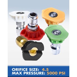 TOOLCY Pressure Washer Nozzle Tips, 4.5 Orifice, Design Up to 5000 PSI, Multiple Degrees, for Hot and Cold Water Use, Universal 1/4 inch Quick Connect, Replacement Nozzles for Power Washer (Set of 5)