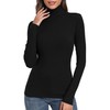 PALINDA Women's Ribbed Black Turtleneck Fitted Long Sleeve Shirts Basic