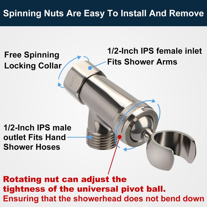 All Metal Shower Head Handheld with Brass Hand Showerhead Holder,
