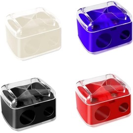 XINYUICEAN Sacapuntas Doble Orificio con Contenedor, 4 Pcs Sacapuntas Doble para Cosméticos, Sacapuntas De Maquillaje Sacapuntas Delineador de Ojos de Doble Orificio con Tapa Sacapuntas de Lápiz (B)