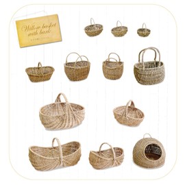 Murataya Sangyo 3621 Willow Arrangement Basket with Leather, Medium, Width 10.6 x Depth 6.7 x Height 3.9 inches (27 x 17 x 10 (22 cm)