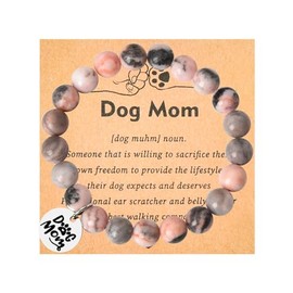 Dog Mom Bracelets Birthday Gifts for Proud Dog Mom Pet Lover Natural Stone Dog Paw Charm Bracelet for Women Friends Wife Christmas Gifts for Dog Owner Dog Mother Gradma