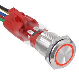 KERWINN 16MM Latching Push Button Switch with Light Reset Self-Locking 12VDC with Wire 1NO1NC