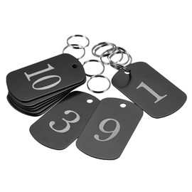 sourcing map Pack of 10 Aluminium Metal Keychains, 1-10 Number Plate, ID Tag with Ring, 2 x 1.2 Inches, Black Rectangular Blank for Decoration