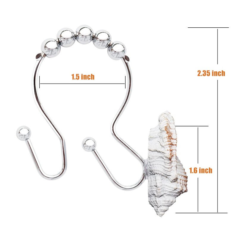 Shower Curtain Hooks Rings, 12PCS Anti Rust Seashell Decorative Double