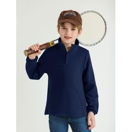 Haloumoning Boys Fleece Lined Quarter Zip Pullover Kids Mock Neck Sweatshirts with Pockets 5-14 Years Navy Blue