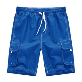 YSENTO Men's Swim Trunks with Mesh Lining Stretch Quick Dry Bathing Suits with Pockets Sapphire Blue Size L