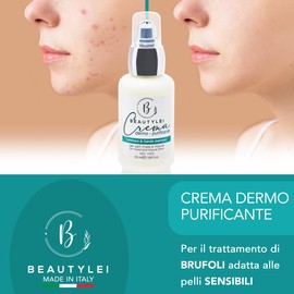 BEAUTYLEI | Crema Antiacne BIO Combatte Brufoli Punti Neri Macchie Viso Corpo | Idratante Donna Uomo | Scottature Eritemi Dermatiti Eczemi | Acne Ormonale Adolescenti | 50ml | Made in Italy